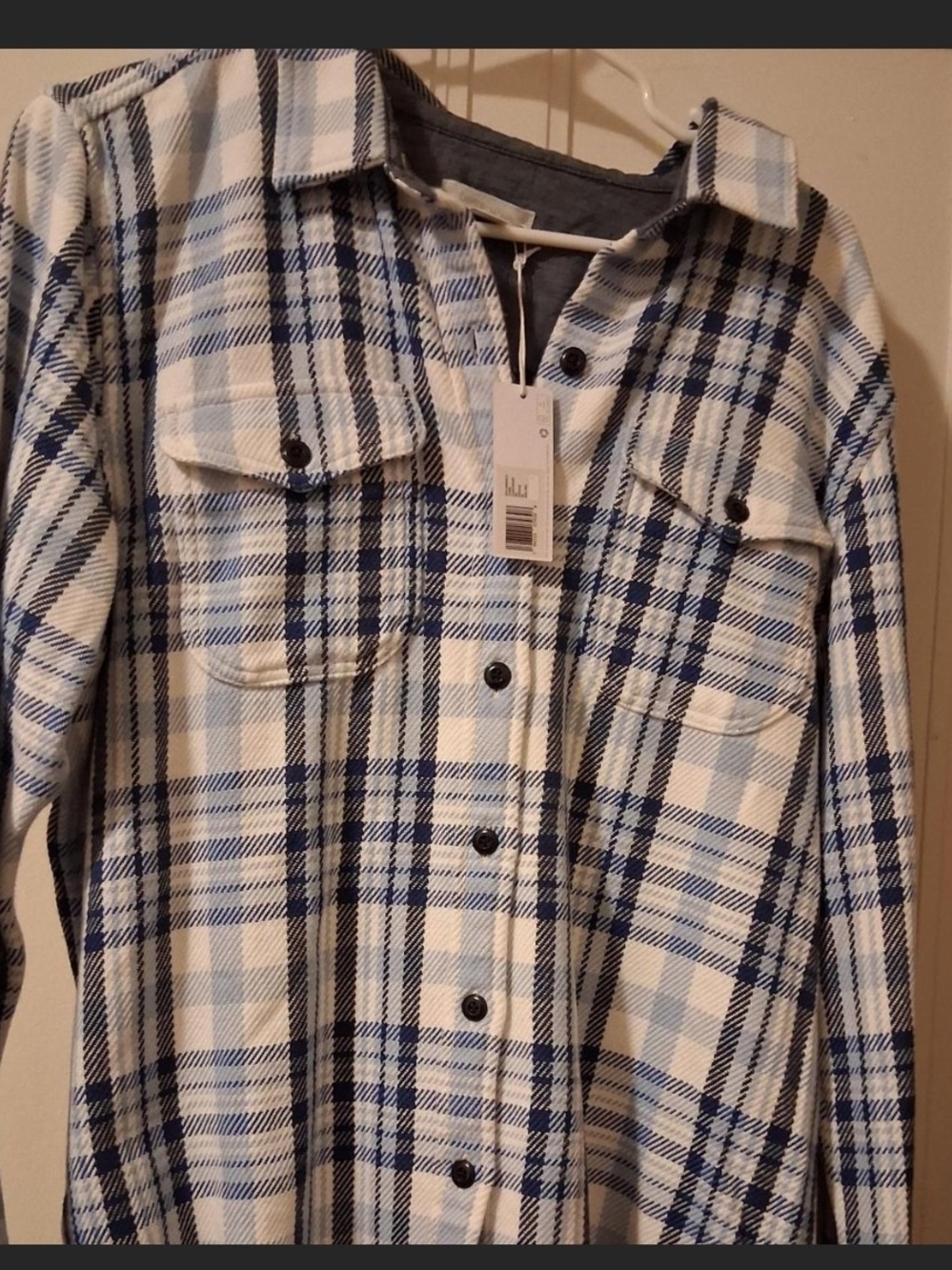 Outerknown The Blanket Shirt Plaid Cotton Overshirt Blue & White Large